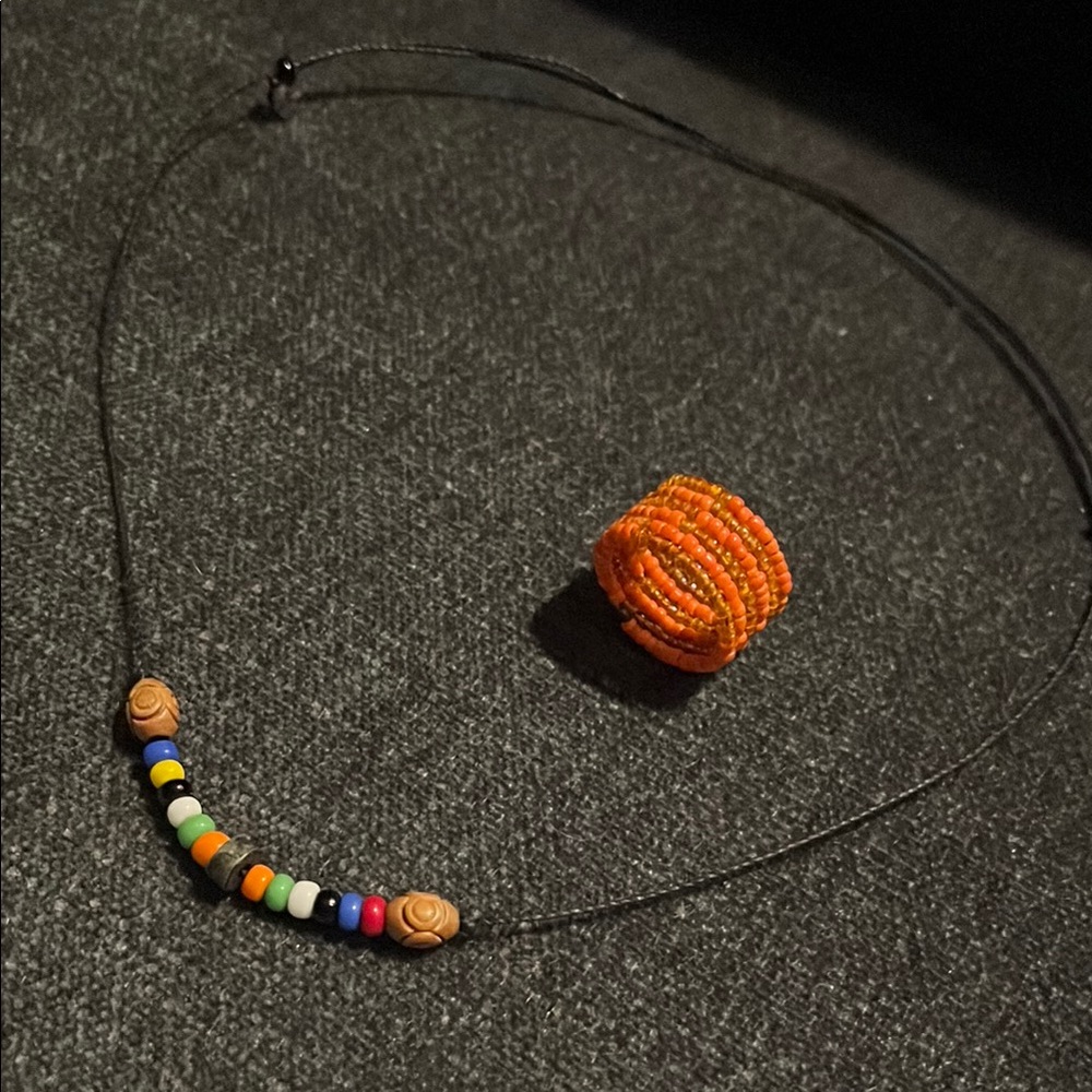 Sale! Colorful Beaded Necklace and Orange Ring Set